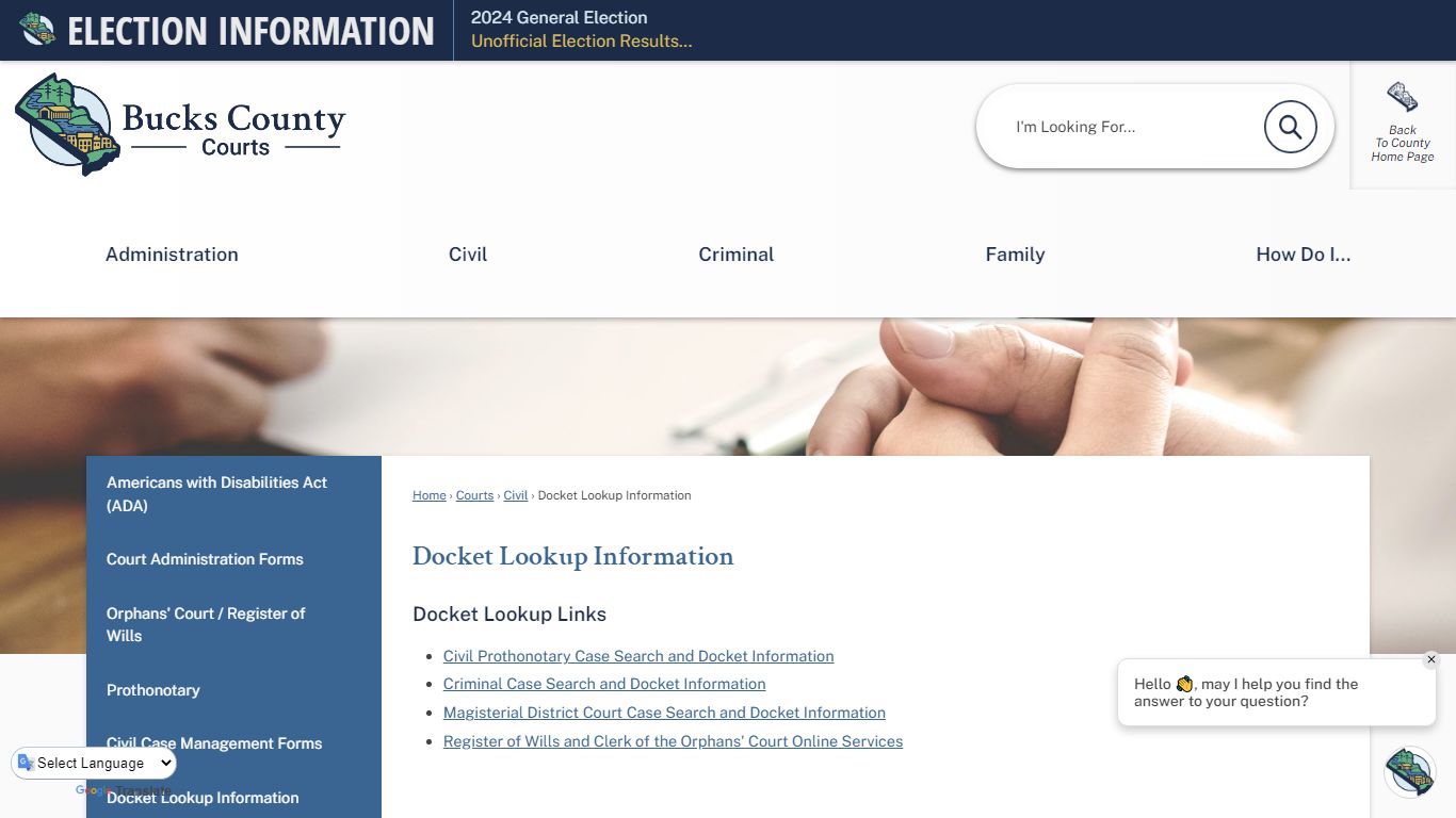 Docket Lookup Information - Bucks County, PA